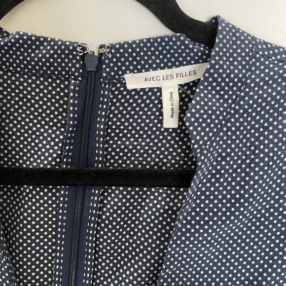 Anthropologie Avec les Filles Dress Women Medium Blue Polka Dot Ruffle Pockets - Picture 5 of 12